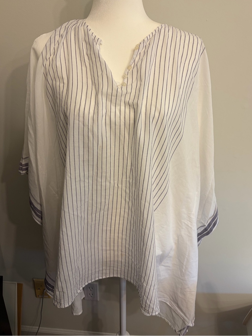 Massimo Dutti White Cover-Up with Navy Pinstripes